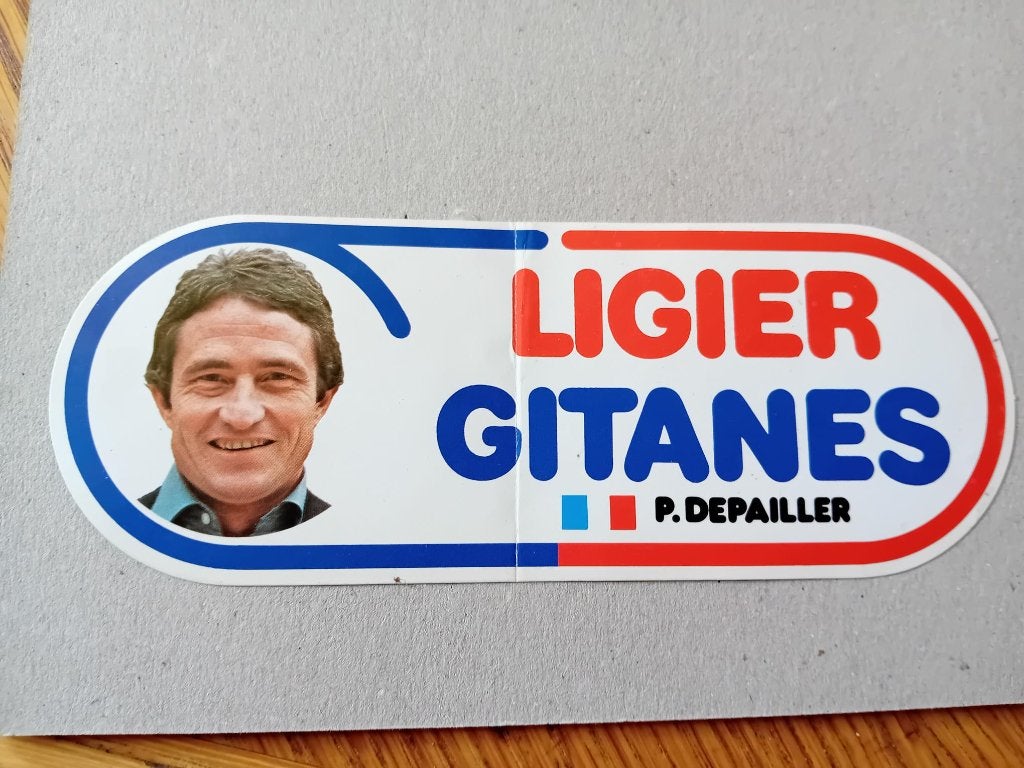Formule 1-sticker Ligier Gitanes team + coureur P.Depailler, Verzamelen, Ophalen of Verzenden, Zo goed als nieuw, Bedrijf of Vereniging