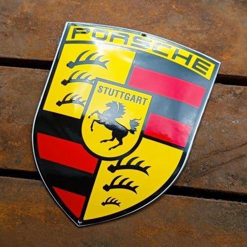 Emaille Schild PORSCHE Logo Wapen Dealer Reclamebord Vintage, Verzamelen, Verzenden, Gebruikt, Reclamebord