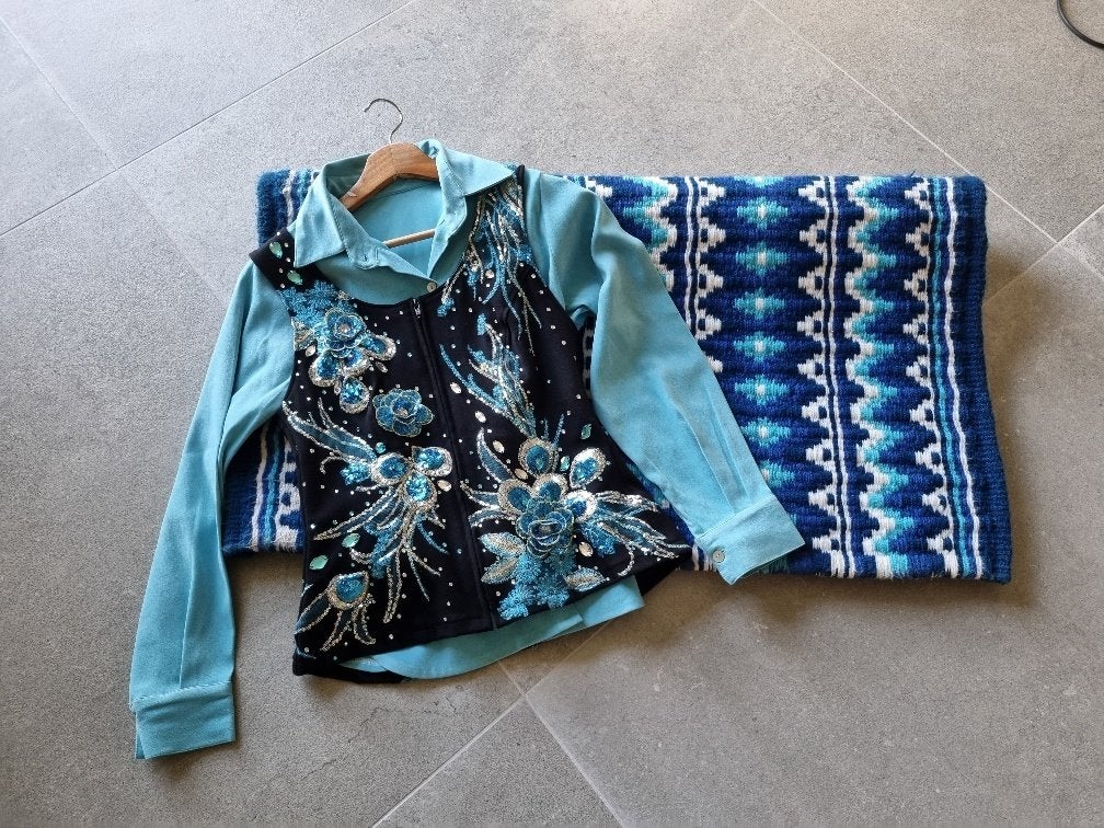 Western show set hemd en blouse en show blanket, Blauw, Ophalen of Verzenden, Zo goed als nieuw, M
