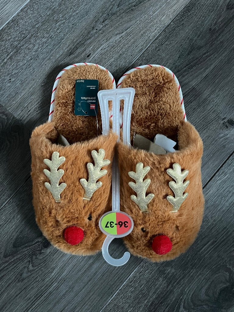 Hema ; Nieuwe rudolf rendier Kerst sloffen mt 36-37, Overige kleuren, Verzenden, Nieuw, Pantoffels of Sloffen