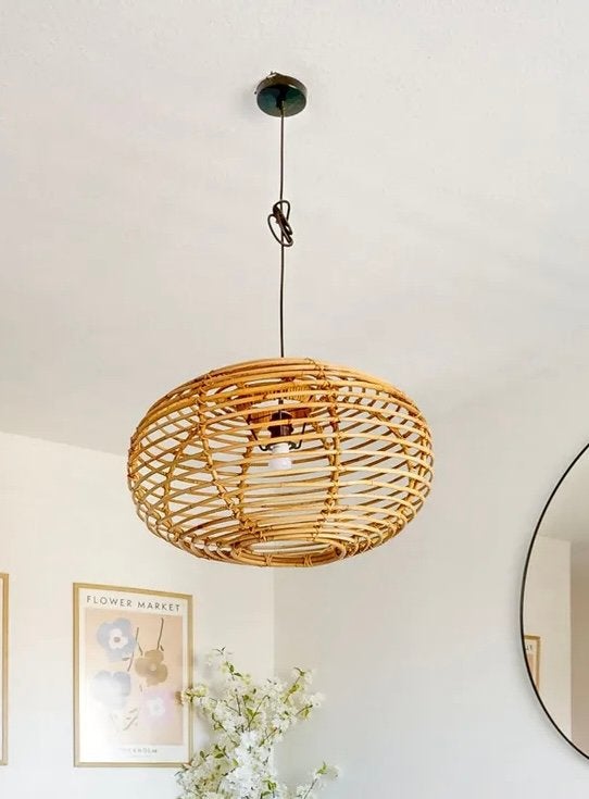 Rotan hanglamp ibiza / bali stijl, Ophalen, Zo goed als nieuw, Rond