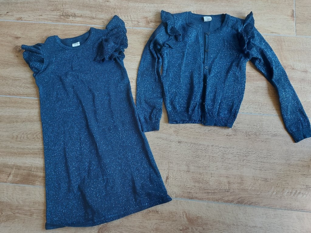 set - jurk met vest 128/134, Meisje, Ophalen of Verzenden, Zo goed als nieuw, Jurk of Rok