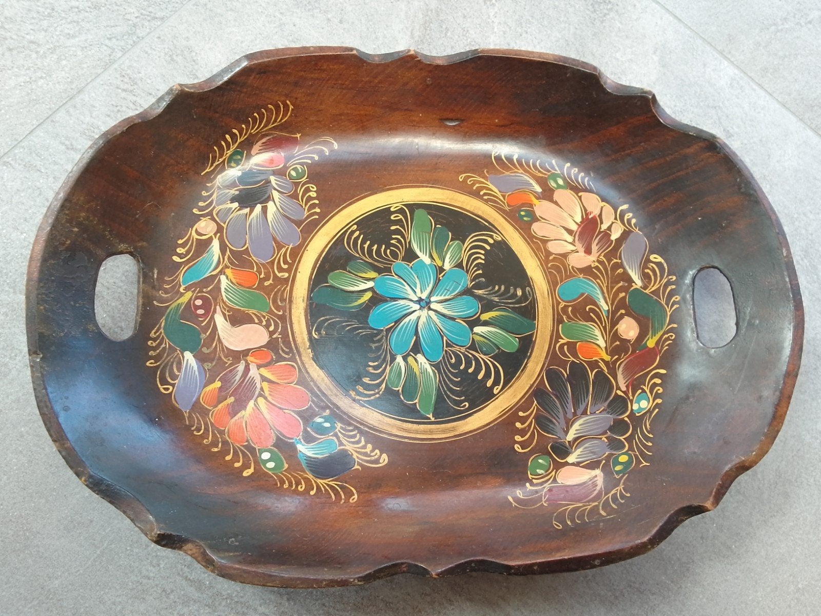 Houten handgeschilderd dienblad, volkskunst, bloemmotief, Ophalen of Verzenden