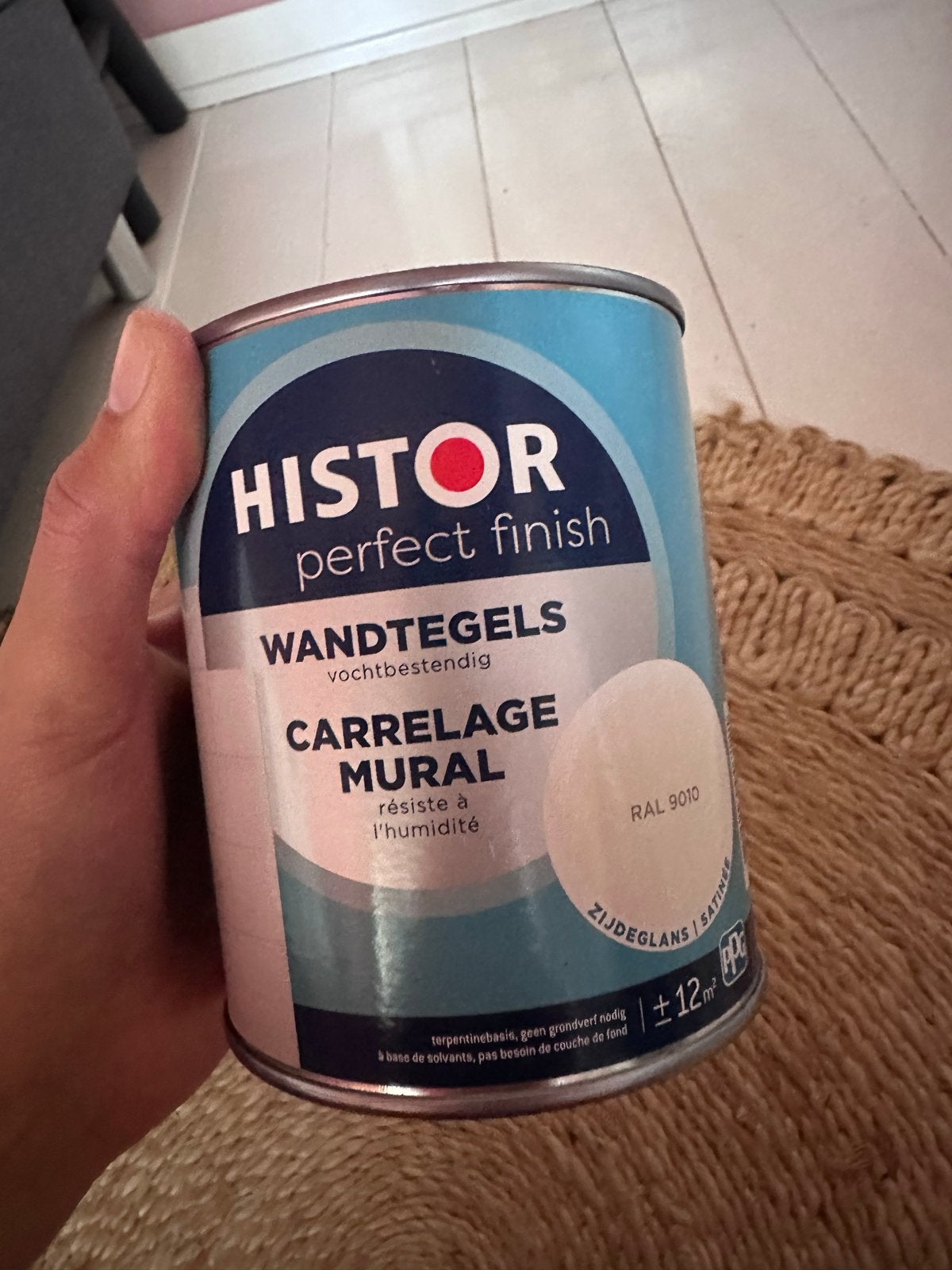 Nieuwe pot Histor tegelverf RAL 9010 zijdeglans, Wit, Nieuw, Ophalen of Verzenden, Lak