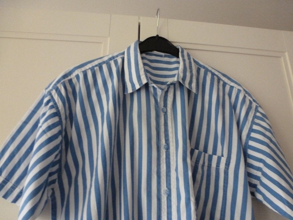 Blouse korte mouwen - L Blauw/wit streep, Ophalen of Verzenden, Nieuw, Blauw, Halswijdte 41/42 (L)
