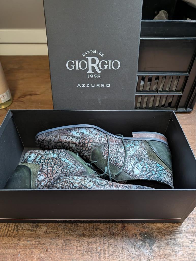 Giorgio Azzurro herenschoenen  krokodillenprint 1x gedragen, Blauw, Giorgio 1958 Azzurro, Ophalen of Verzenden, Zo goed als nieuw