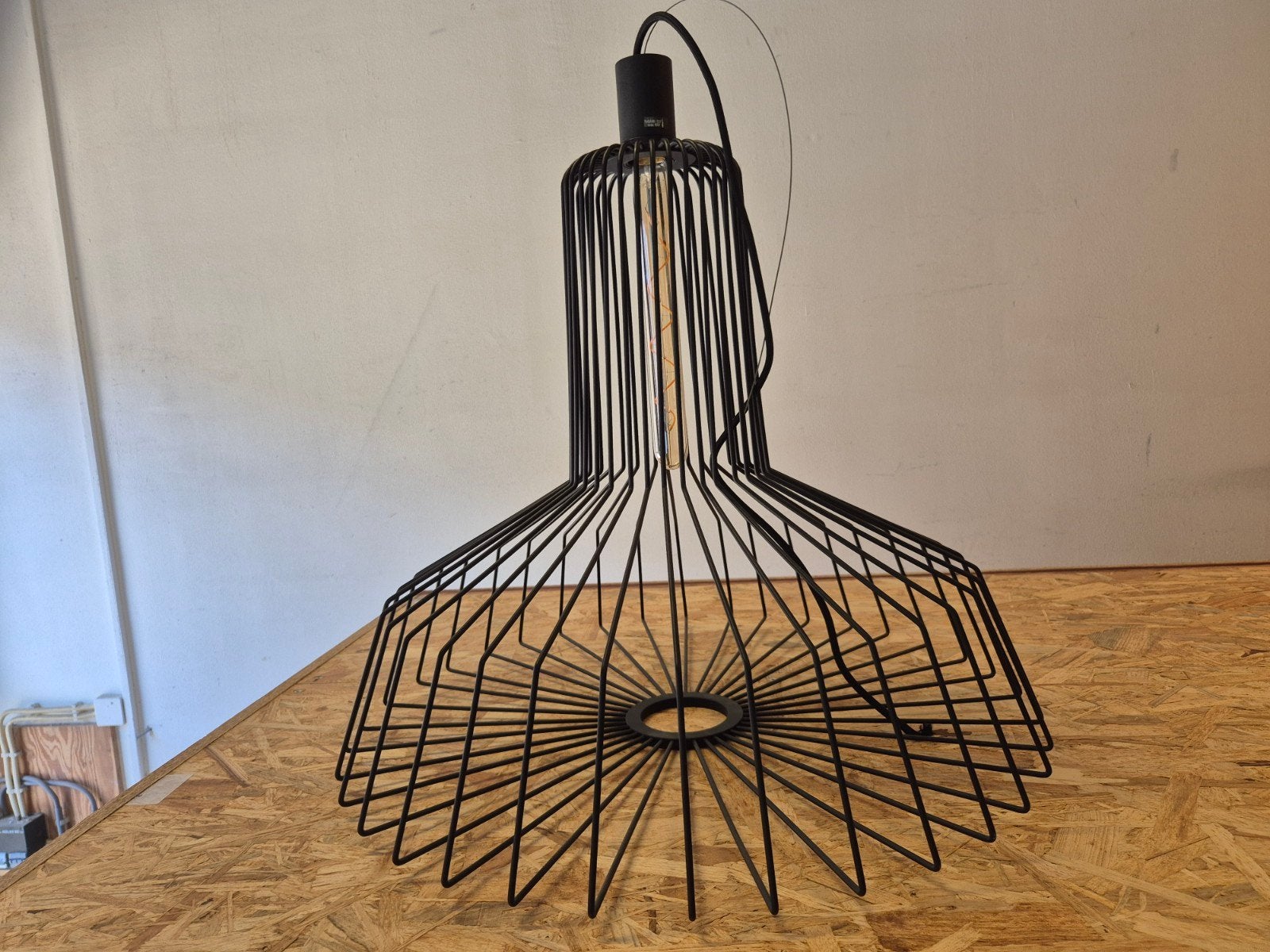 Industriële draadlamp - Zwart metaal, Ophalen, Zo goed als nieuw, Metaal, Industrieel, Modern