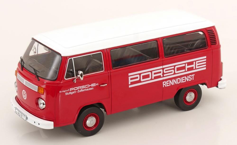 Volkswagen T2b Bus 1972 “Porsche Renndienst” Rood / Wit 1-18, Hobby en Vrije tijd, Modelauto's | 1:18, Overige merken, Tschuiten@hotmail.com