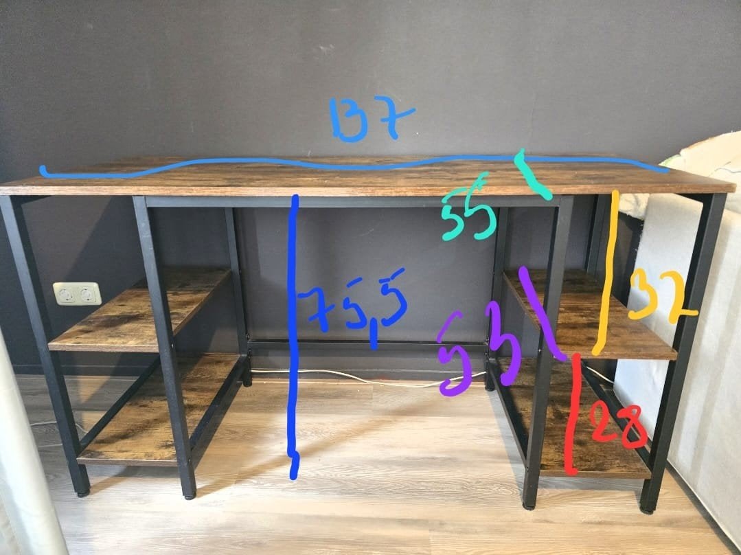 Industrieel bureau met planken - Hout & Metaal, Huis en Inrichting, Opbergruimte, Gebruikt, Hout, Bruin