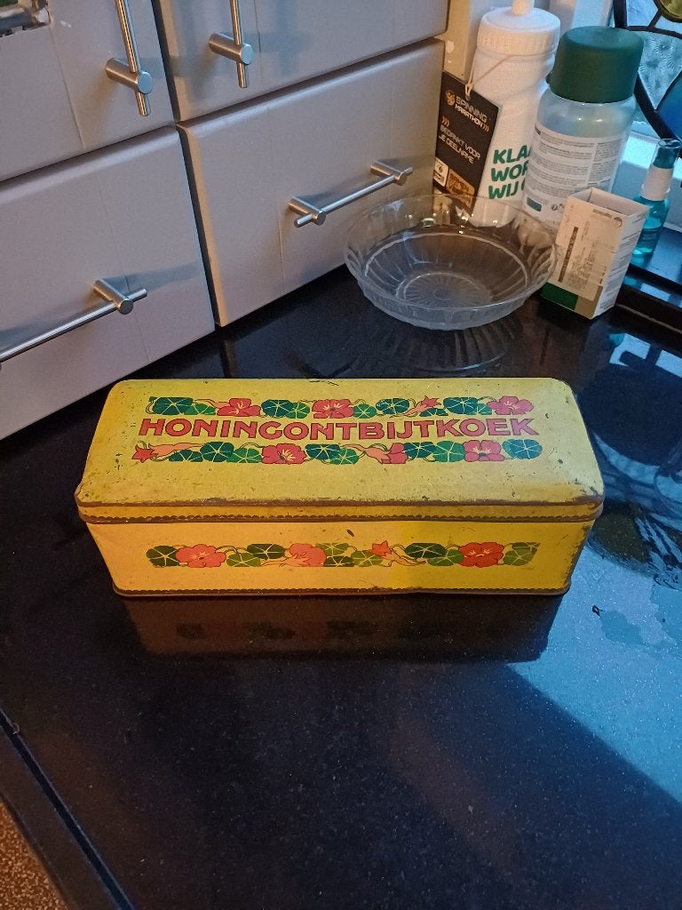 Vintage Verkade Honingontbijtkoek blik, Verzamelen, Ophalen of Verzenden, Gebruikt, Koek(jes), Verkade