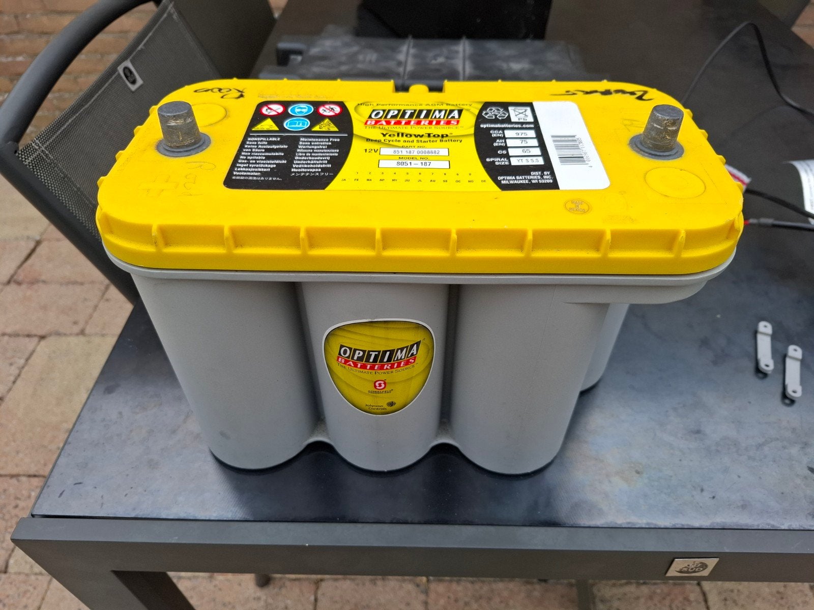 Optima YellowTop 75Ah accu met Reich Impulse R lader., Ophalen, Gebruikt