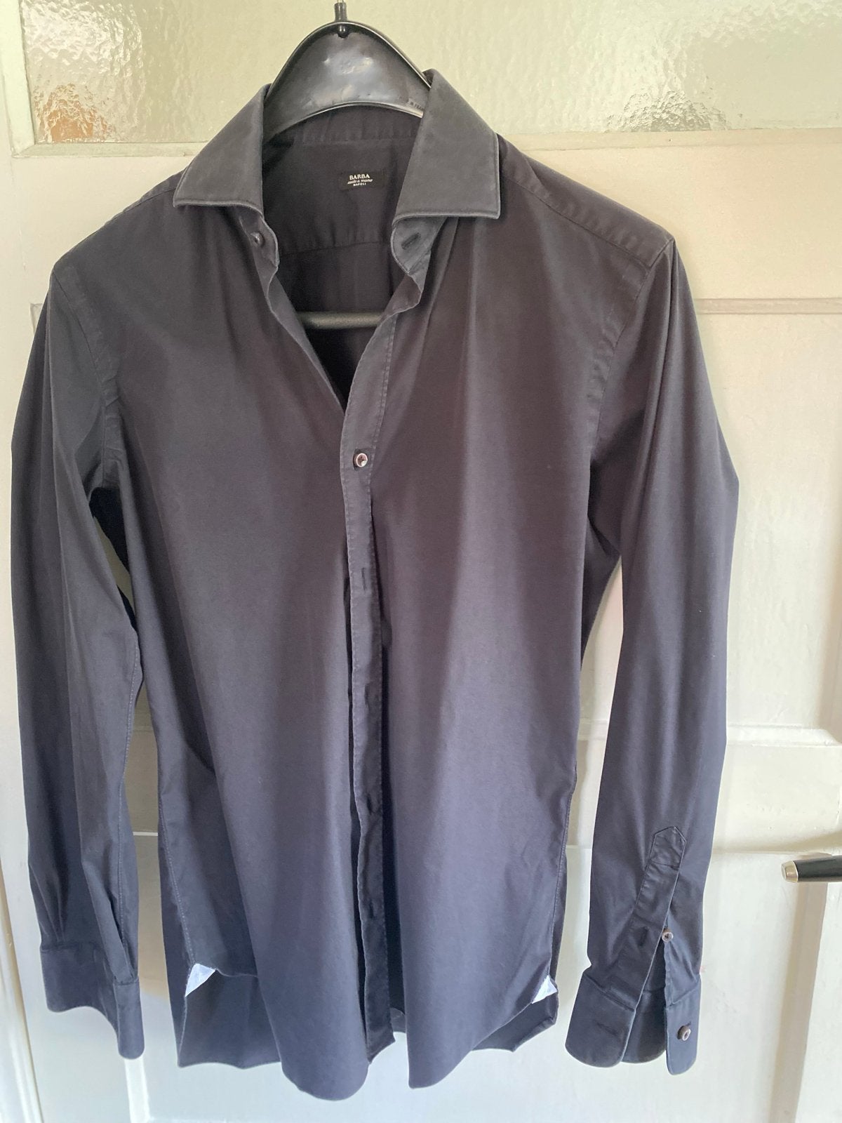 Barba Napoli Zwart Slimfit Overhemd Maat M 39, Verzenden, Zo goed als nieuw, Zwart, Halswijdte 39/40 (M)