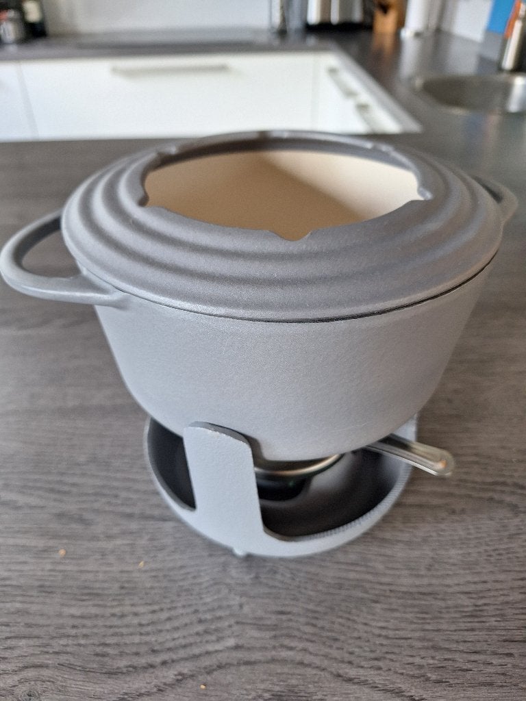 mooi blauw/grijs fondueset, Ophalen, Zo goed als nieuw, Brander, Fondueset