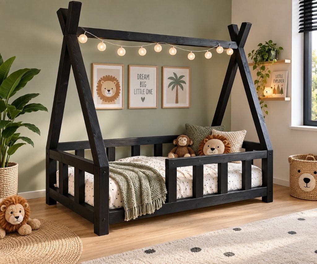 Tipi Kinderbed 70x150/80x160/90  200 cm Zwart Industrieel, Ophalen, 85 tot 100 cm, Nieuw, Kerkeplaat 2e12 Dordrecht