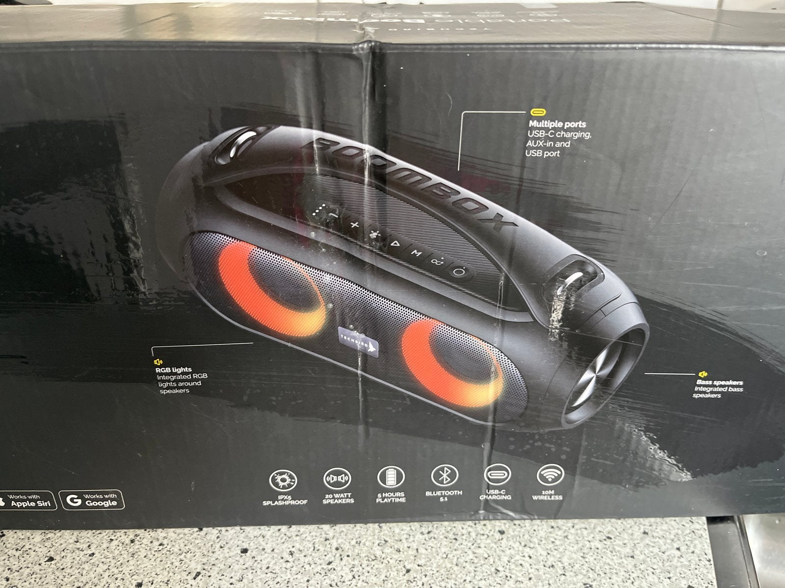 Techbird Portable Boombox - Bluetooth Speaker met RGB Licht, Audio, Tv en Foto, Luidsprekers, Zo goed als nieuw, Draagbare speaker
