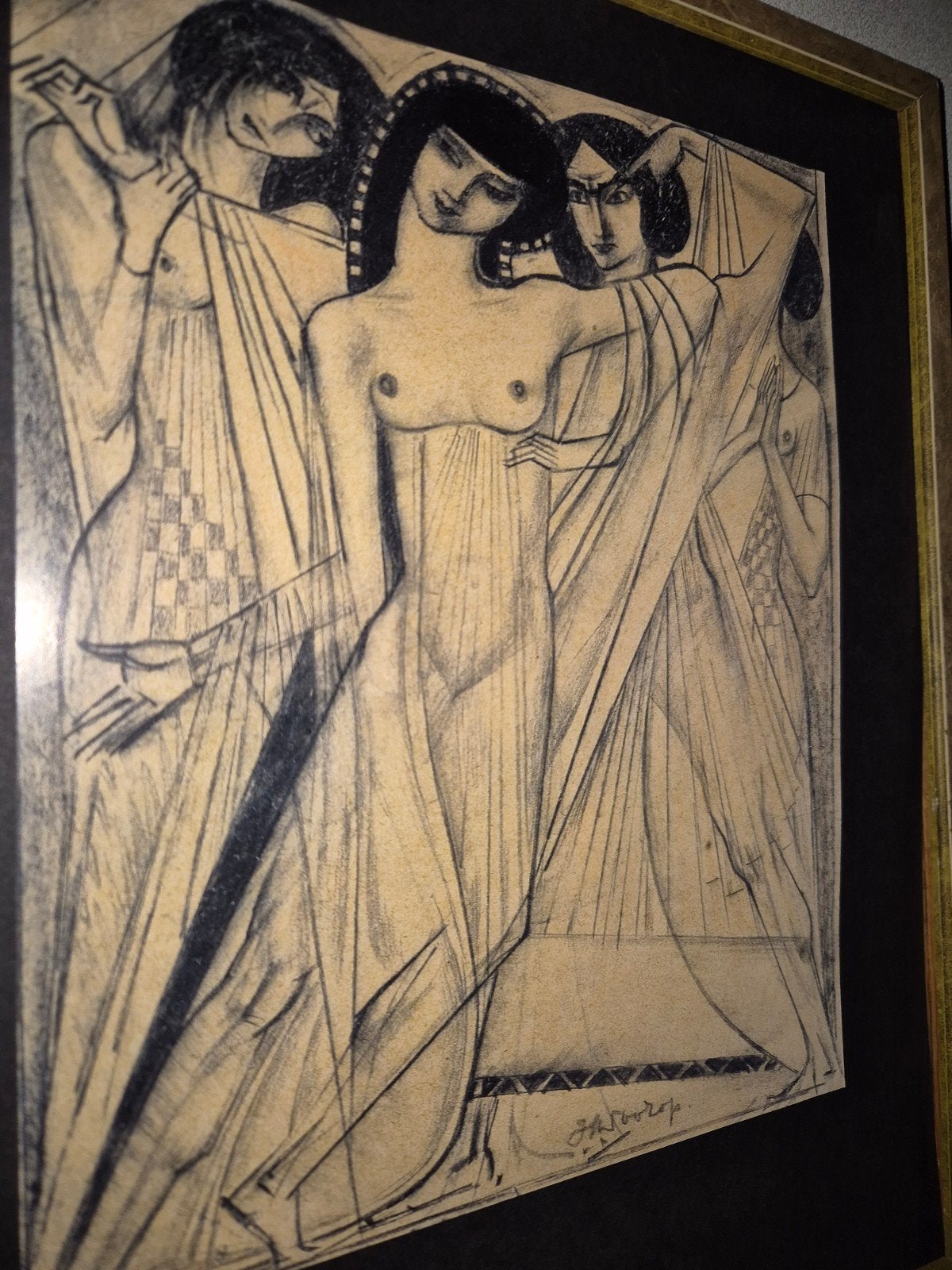 Vier Dansende  Vrouwen 1892, Antiek en Kunst, Kunst | Litho's en Zeefdrukken, Ophalen of Verzenden