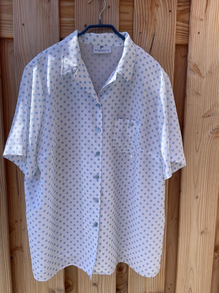 Mooie witte bloes met l blauwe stippen Frank Walder, maat 48, Verzenden, Zo goed als nieuw, Frank Walder, Blouse of Tuniek