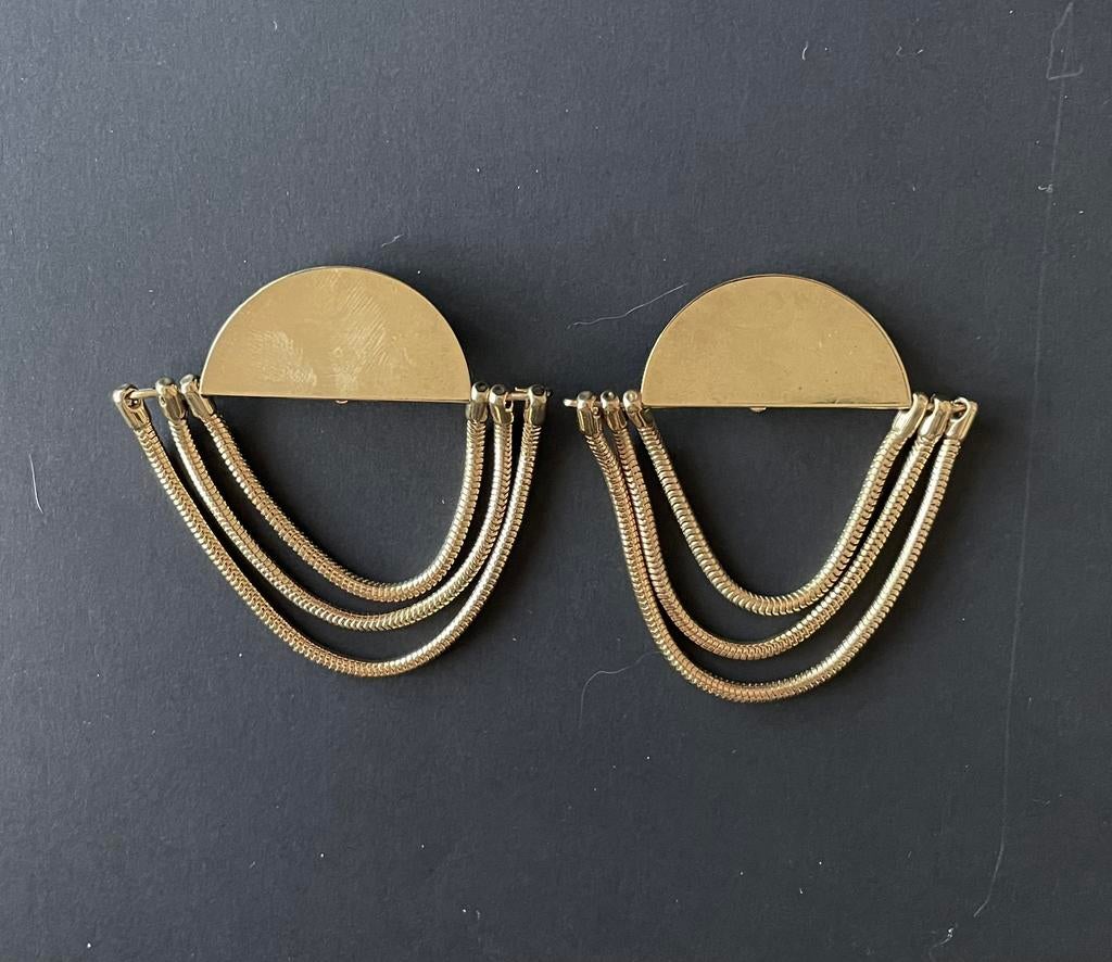Vintage oorbellen met hangende kettingen, Sieraden, Tassen en Uiterlijk, Oorbellen, Ophalen of Verzenden, Zo goed als nieuw, Goud