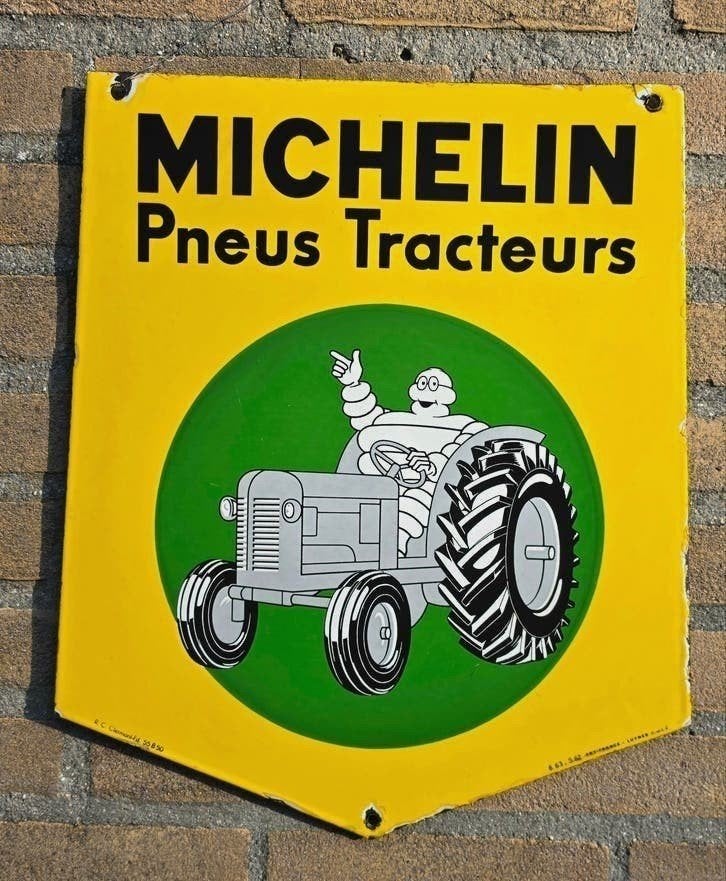 Emaille reclamebord Michelin Tractor  1963, Ophalen of Verzenden, Gebruikt, Reclamebord