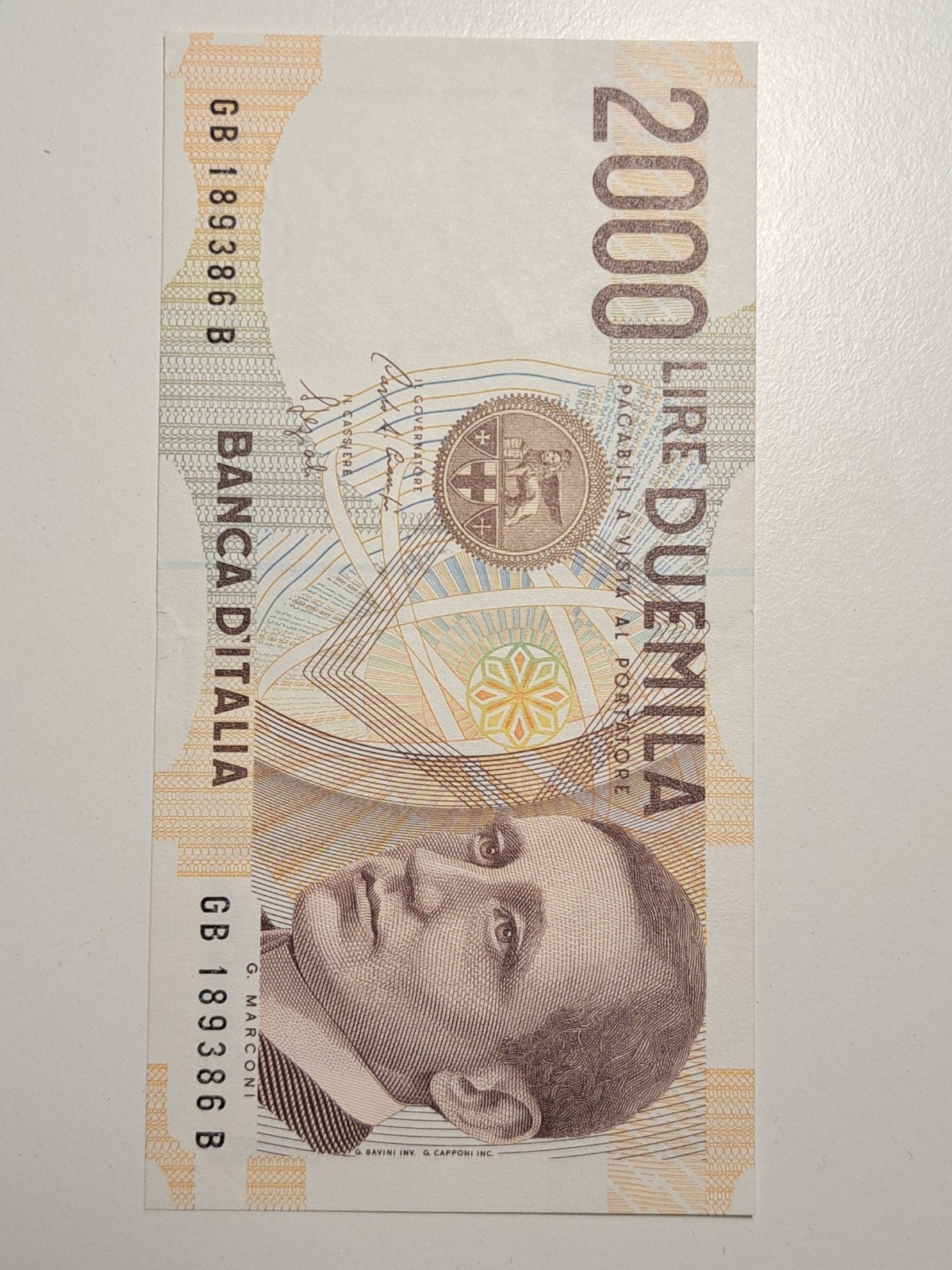 2000 Italiaanse Lire biljet - Guglielmo Marconi, Postzegels en Munten, Ophalen of Verzenden, Italië, Los biljet