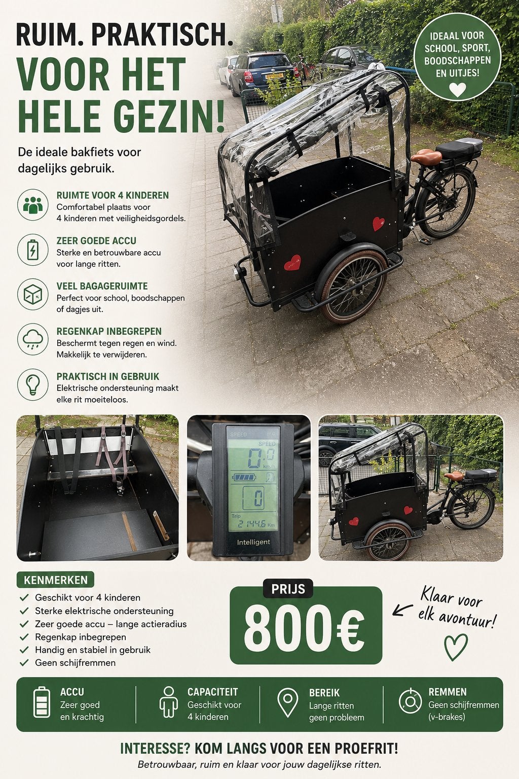 Elektrische Bakfiets - 4 Kinderen - Regenkap - Rotterdam, Overige merken, 4 kinderen of meer, Gebruikt, Velgrem