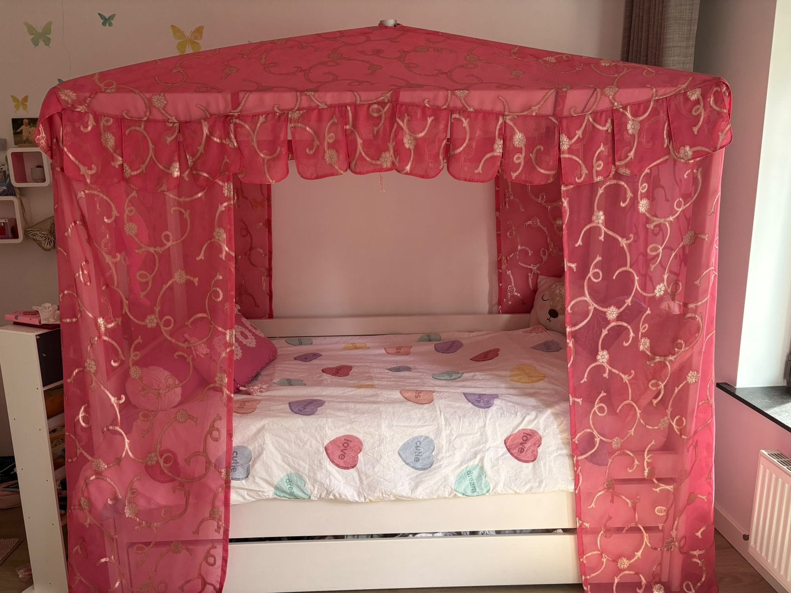 Lifetime hemelbed met extra uittrekbaar bed en lade, Ophalen, 85 tot 100 cm, Hoogslaper of Stapelbed, Zo goed als nieuw