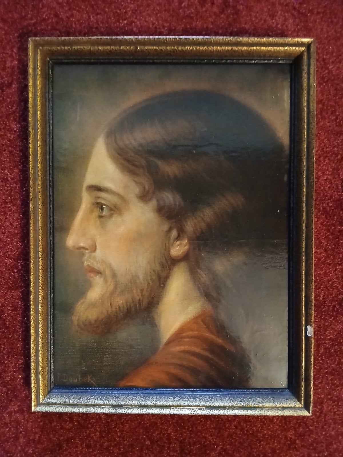 Antiek portret 'Gezicht van Christus' - F. Daubek, Antiek en Kunst, Paneel, Portret of Personen, Ophalen of Verzenden, Klassiek