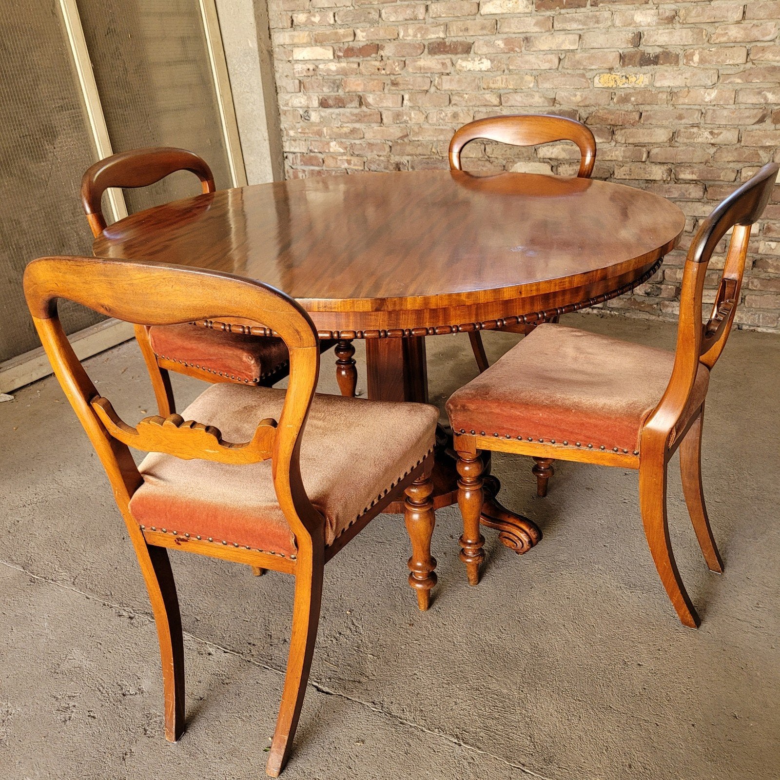 Vintage ronde mahonie tafel met 4 stoelen, Ophalen