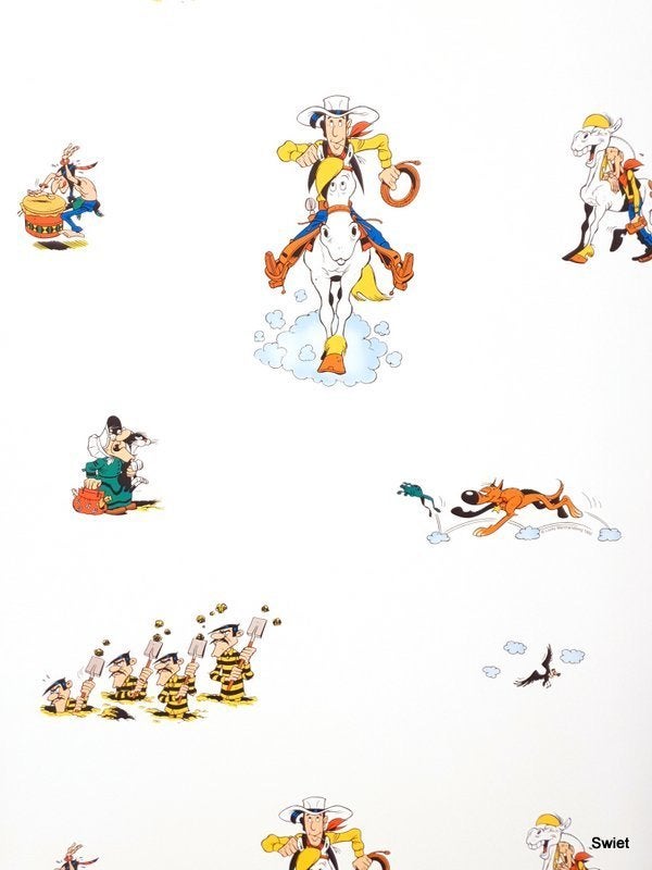 12846 Lucky Luke behang met Daltons op wit uit 1995 swiet, Ophalen of Verzenden, Geel