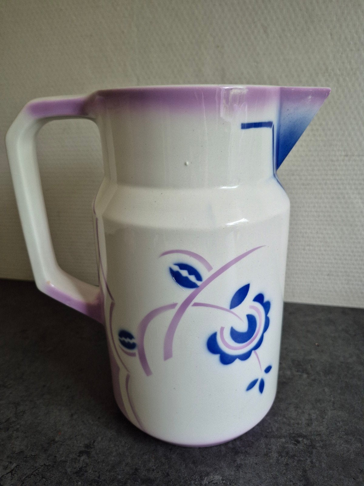 Antieke Petrus Regout Sphinx Wasstel Kan - Paars/Blauw, Ophalen of Verzenden