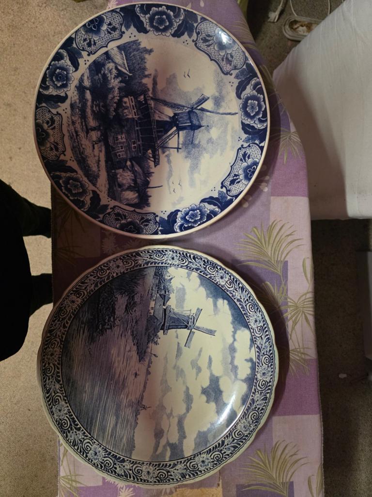 Twee Delfts Blauwe Wandborden met Molens, Antiek en Kunst, Antiek | Keramiek en Aardewerk, Ophalen of Verzenden