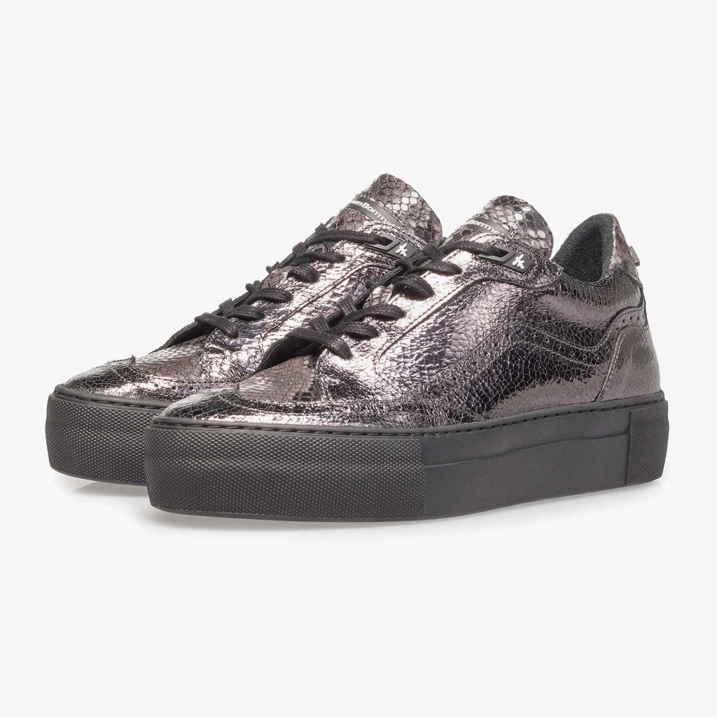 Floris van Bommel sneakers zilver metallic leer - maat 40, Overige kleuren, Floris van Bommel, Ophalen of Verzenden, Sneakers of Gympen