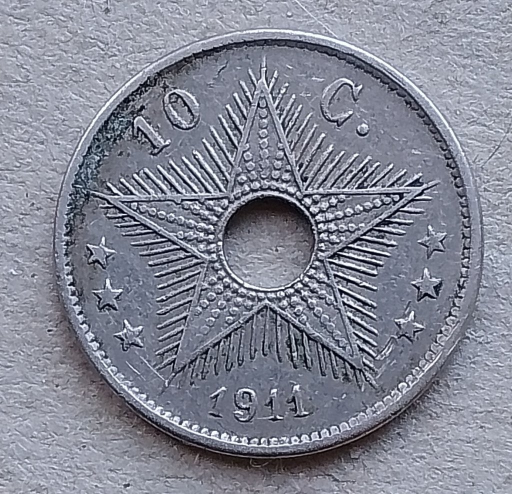 Belgisch Congo, 10 centimes 1911, Ophalen of Verzenden, Overige landen, Losse munt