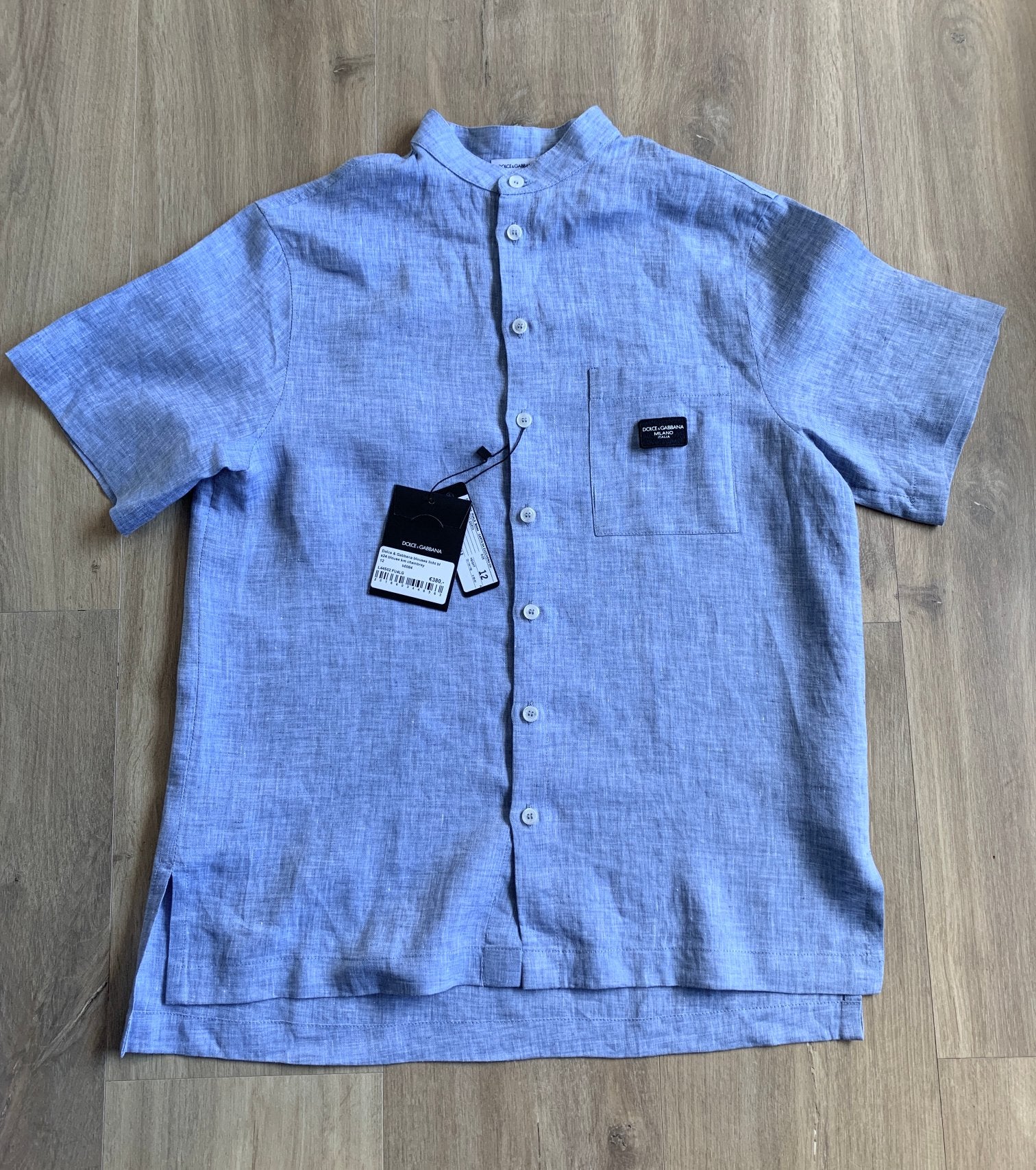 Originele Dolce & Gabana lichtblauw linnen overhemd maat M, Ophalen of Verzenden, Zo goed als nieuw, Blauw, Halswijdte 39/40 (M)