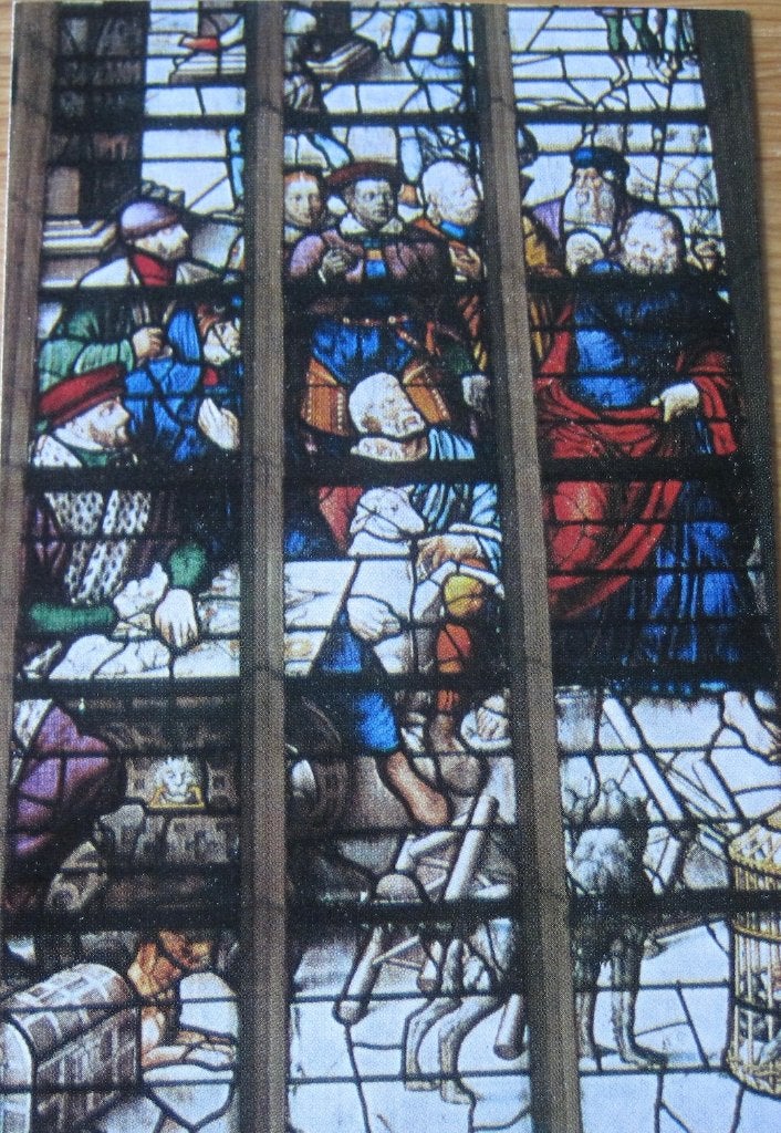 Glas in lood raam st. Janskerk Gouda - de Tempelreininging, Ophalen of Verzenden, 1980 tot heden, Ongelopen, Overige thema's