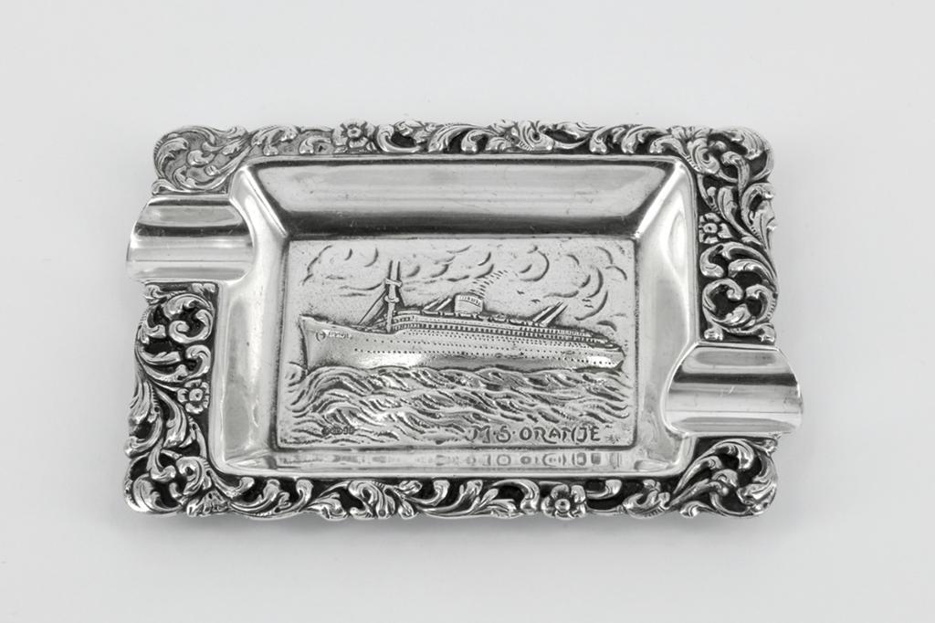 VERZILVERDE ASBAK  M.S ORANJE, Ophalen of Verzenden