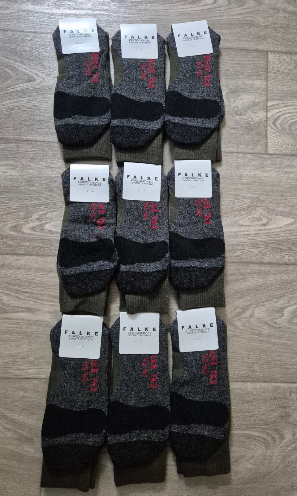 Falke TK2 Sokken - 9 paar Maat 42-43 - Groen/Grijs - Nieuw, Overige kleuren, Falke, Ophalen of Verzenden, Nieuw