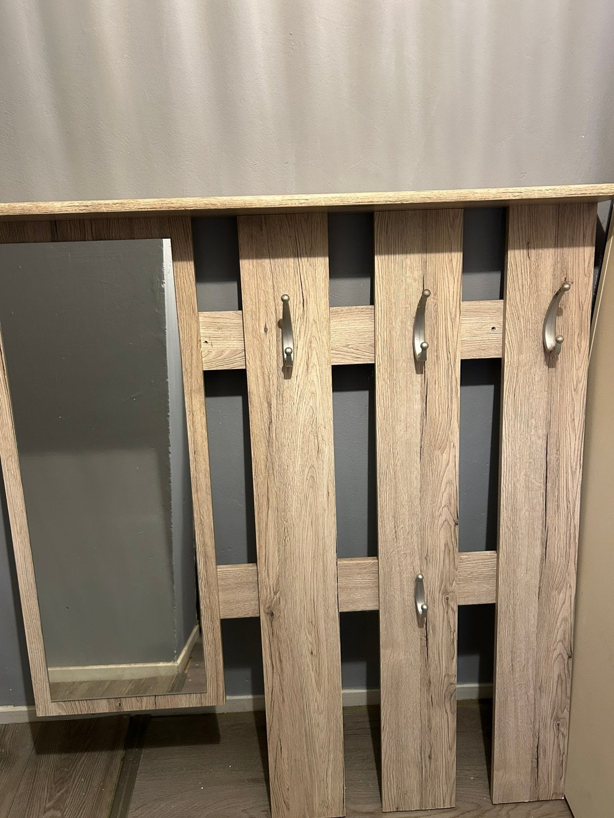 Wandkapstok met spiegel, plank en 4 haken eikenlook, 100 tot 150 cm, Zo goed als nieuw, Hout, Ophalen