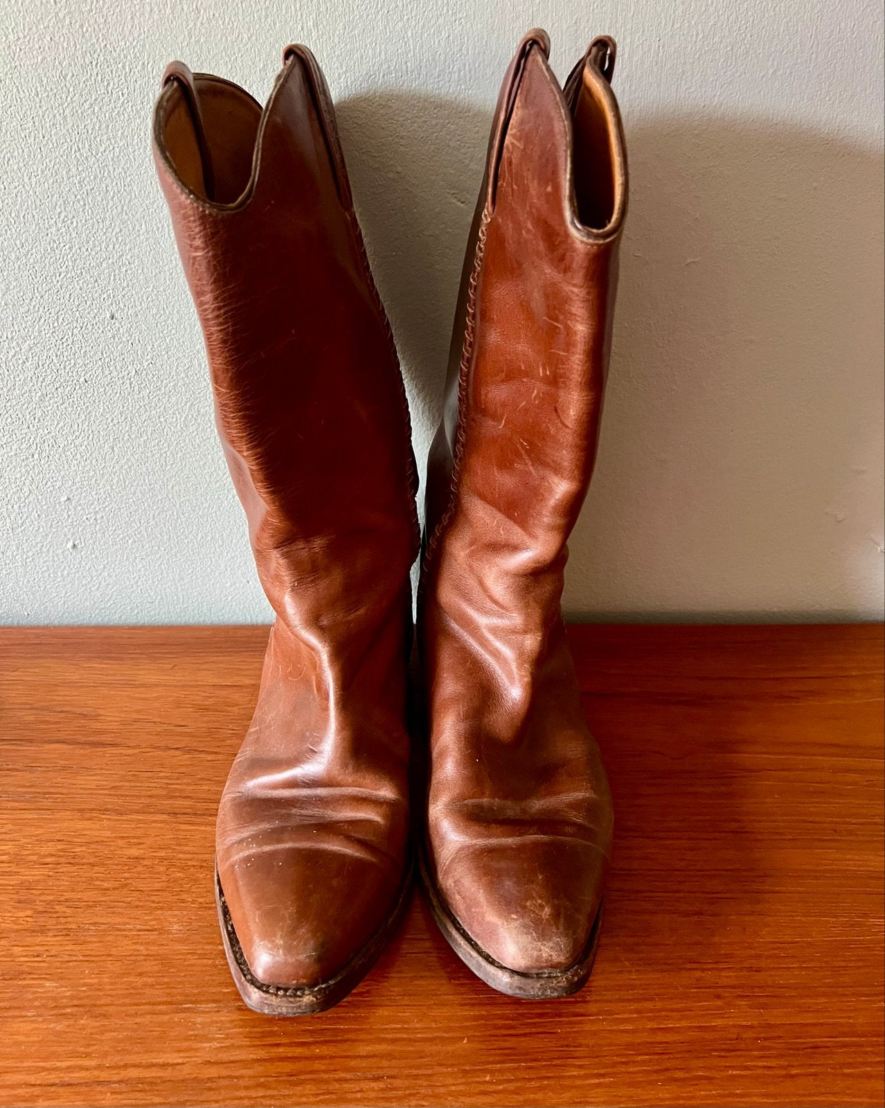 LOBLAN Vintage Leren Laarzen - Handgemaakt, Maat 40, Kleding | Dames, Schoenen, Ophalen of Verzenden, Gedragen, Bruin, Hoge laarzen