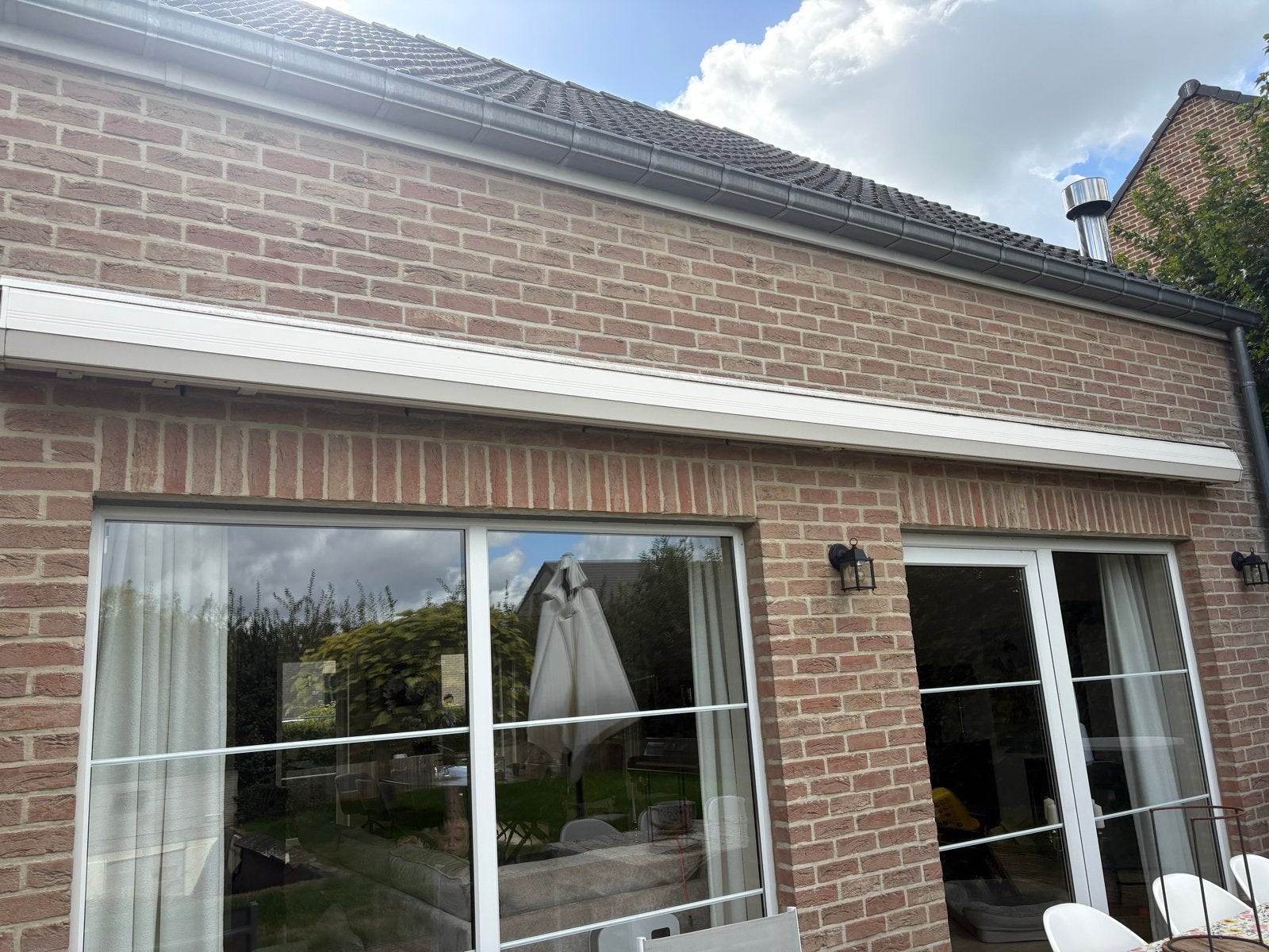 Knikarmscherm 6m breed, 3m uitval, elektrisch, Tuin en Terras, Zonneschermen, Gebruikt, 450 cm of meer, Elektrisch, Ophalen of Verzenden