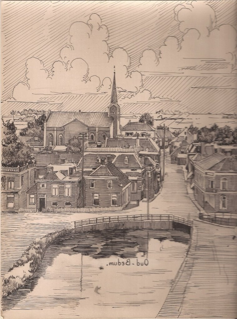 Bedum Oud-Bedum Dorpsgezicht 1948 Sievers Tekening, Ophalen of Verzenden