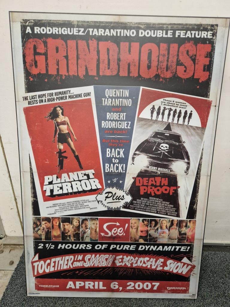 Grindhouse, Quentin Tarantino, Posterbord hout, Rechthoekig Staand, Deurposter of groter, Ophalen of Verzenden, Zo goed als nieuw