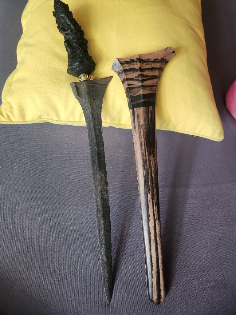 Antieke Keris Bali Tilam Upih Ngulit Semangka Klicung KTC35, Antiek en Kunst, Wapen, 50 cm, Indonesië, Meerkleurig
