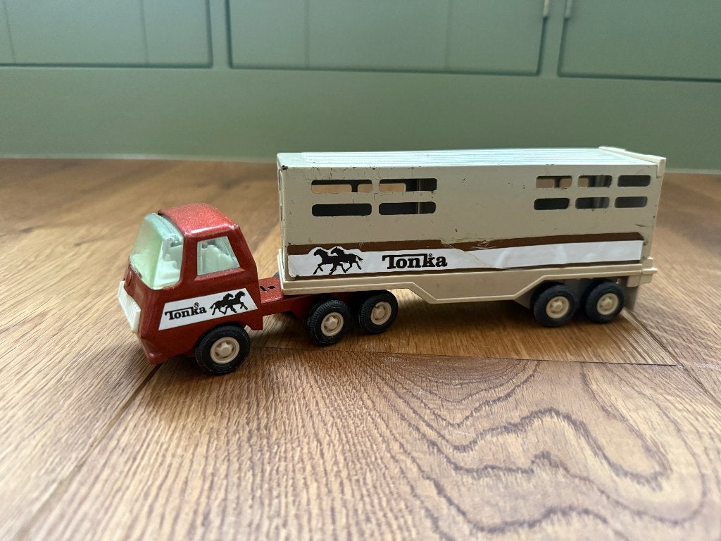 Tonka vrachtwagen met paardentrailer - retro vintage 70 80's, Ophalen of Verzenden, Gebruikt