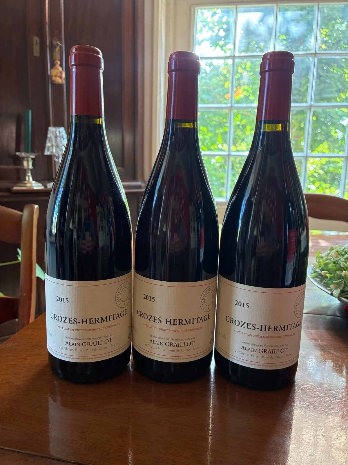 3 flessen Crozes-Hermitage Alain Graillot 2015, Ophalen, Frankrijk, Nieuw, Rode wijn