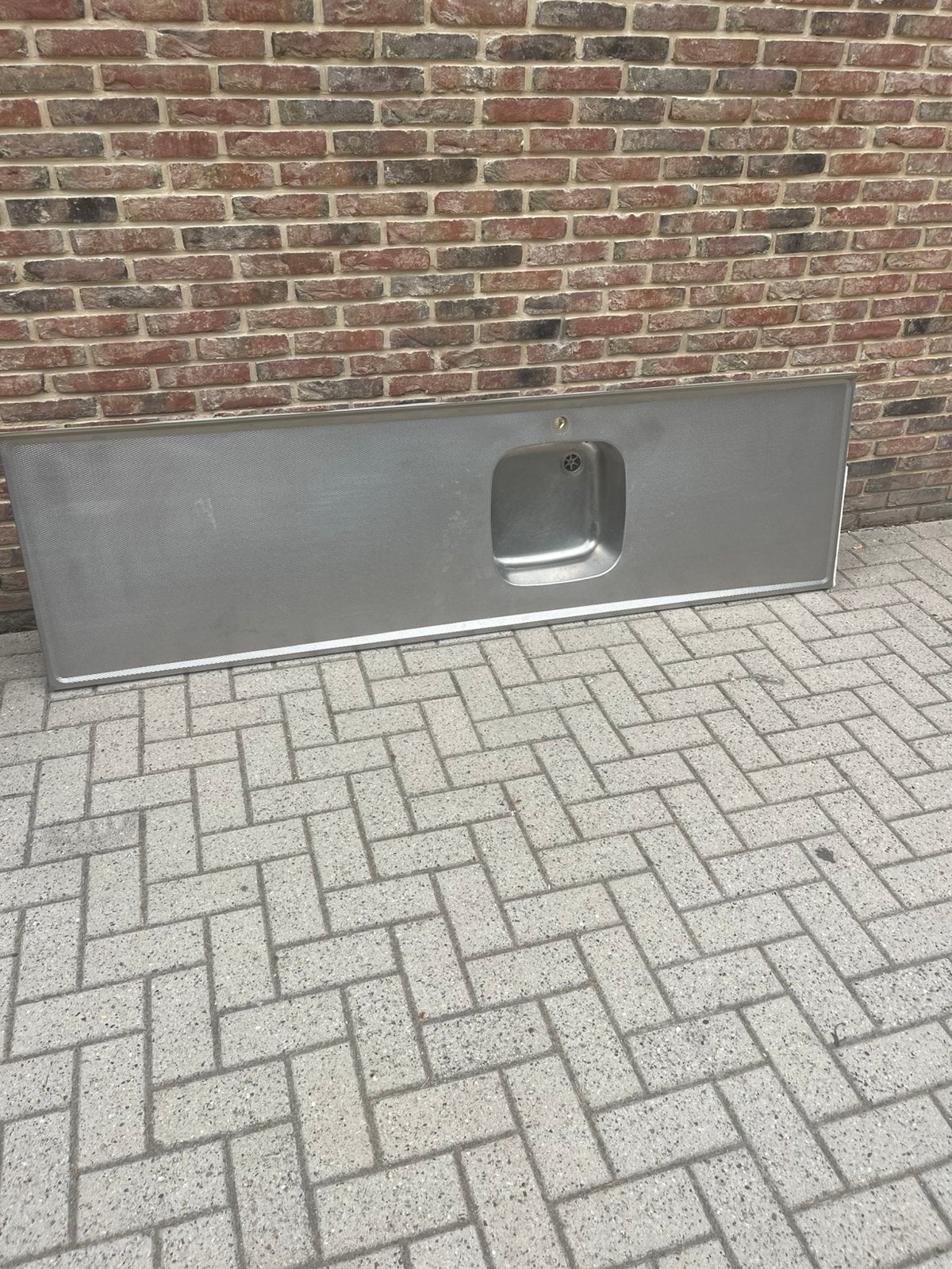 Rvs aanrechtblad 2,11, Huis en Inrichting, Keuken | Keukenelementen, Ophalen, Gebruikt, 200 cm of meer, Minder dan 100 cm