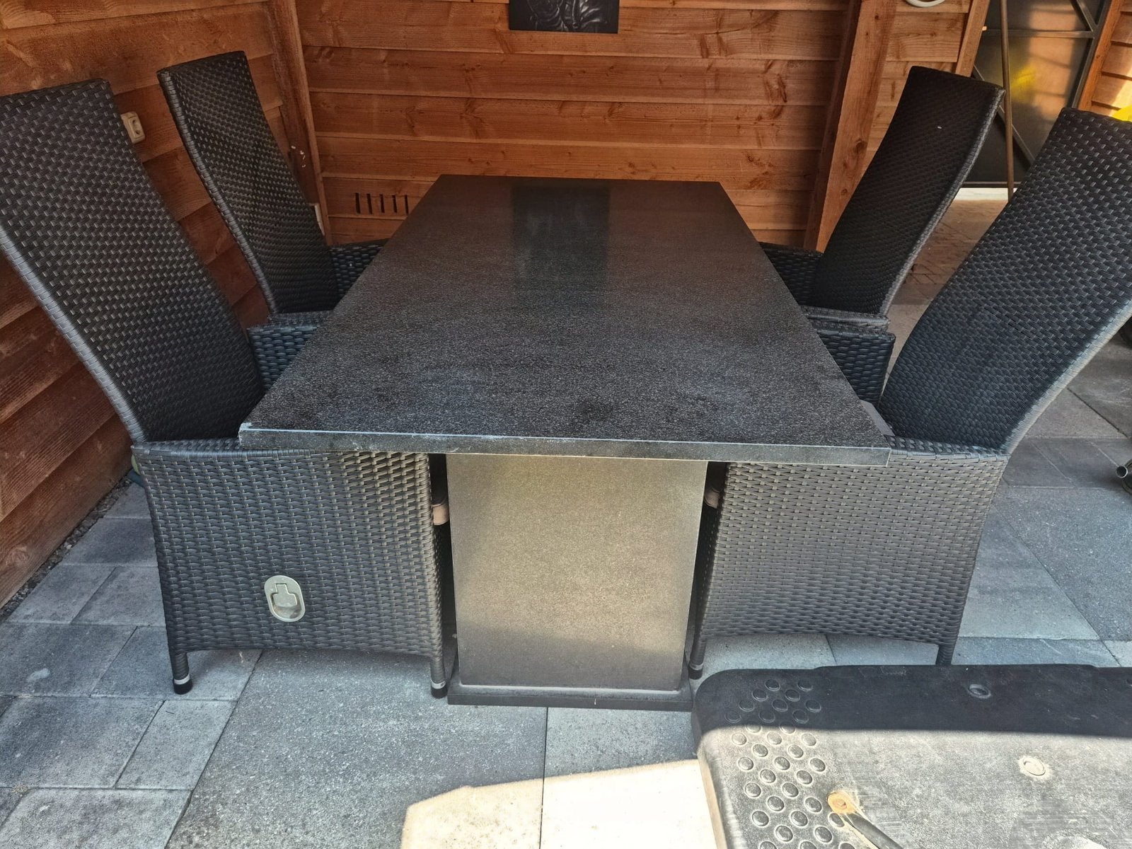 Graniet/natuursteen dining tuinset incl. stoelen, Tuin en Terras, Ophalen, Gebruikt, Tuinset, Overige materialen