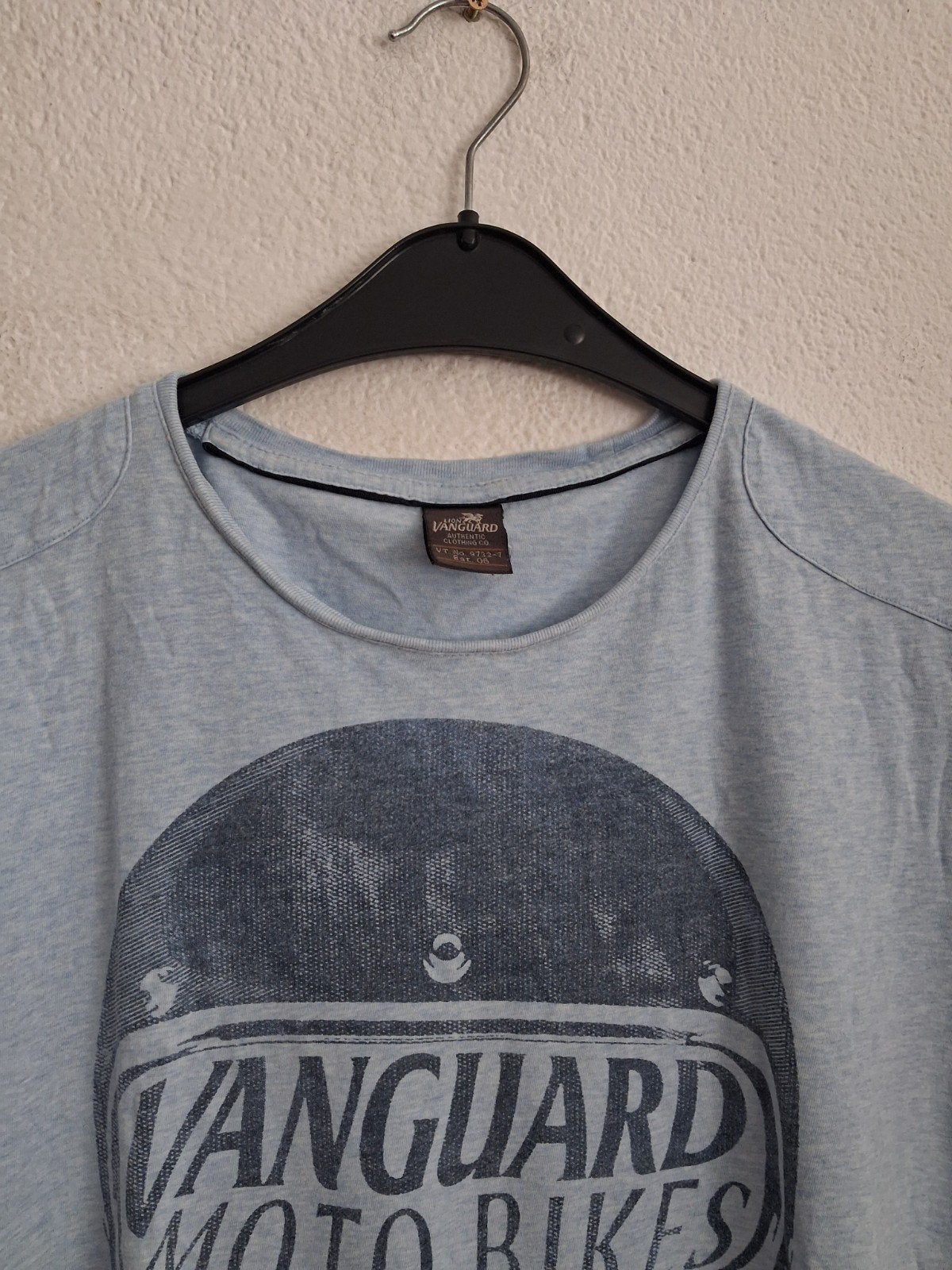 Vanguard T-shirt L - Lichtblauw met 'Moto Bikes' print, Ophalen of Verzenden