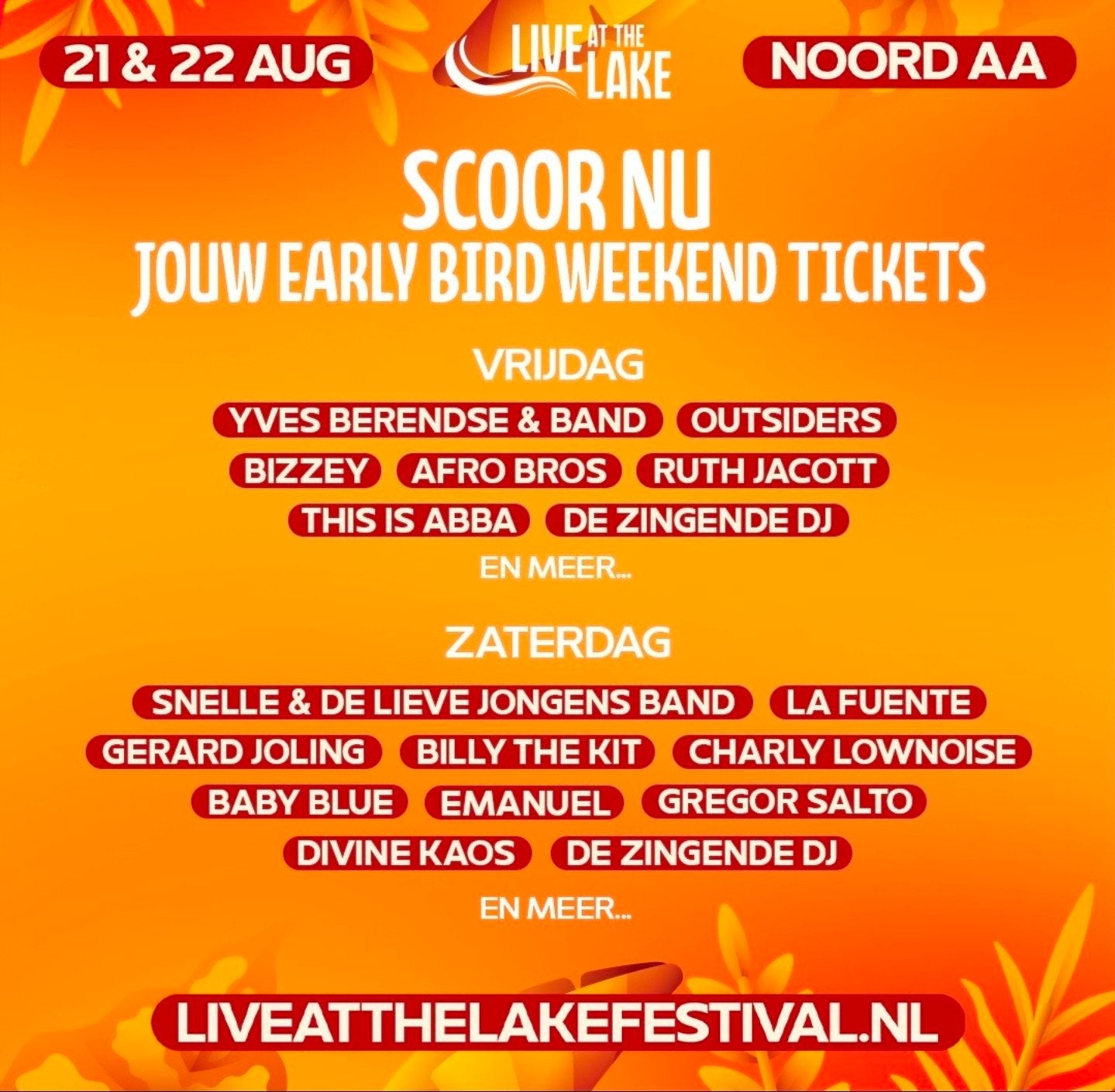 2x tickets live at the lake vrijdag 21-8-2026 ook los, Tickets en Kaartjes, Twee personen