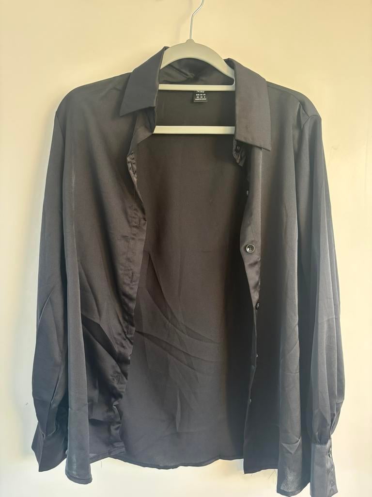 Satijnen blouse dames, Ophalen of Verzenden, Zo goed als nieuw, Maat 34 (XS) of kleiner, Zwart